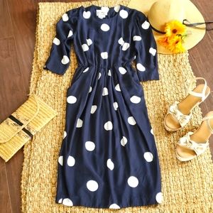 Karin Stevens Women's Spring Dress Size 4 Rockabilly Retro Style Navy White Dots